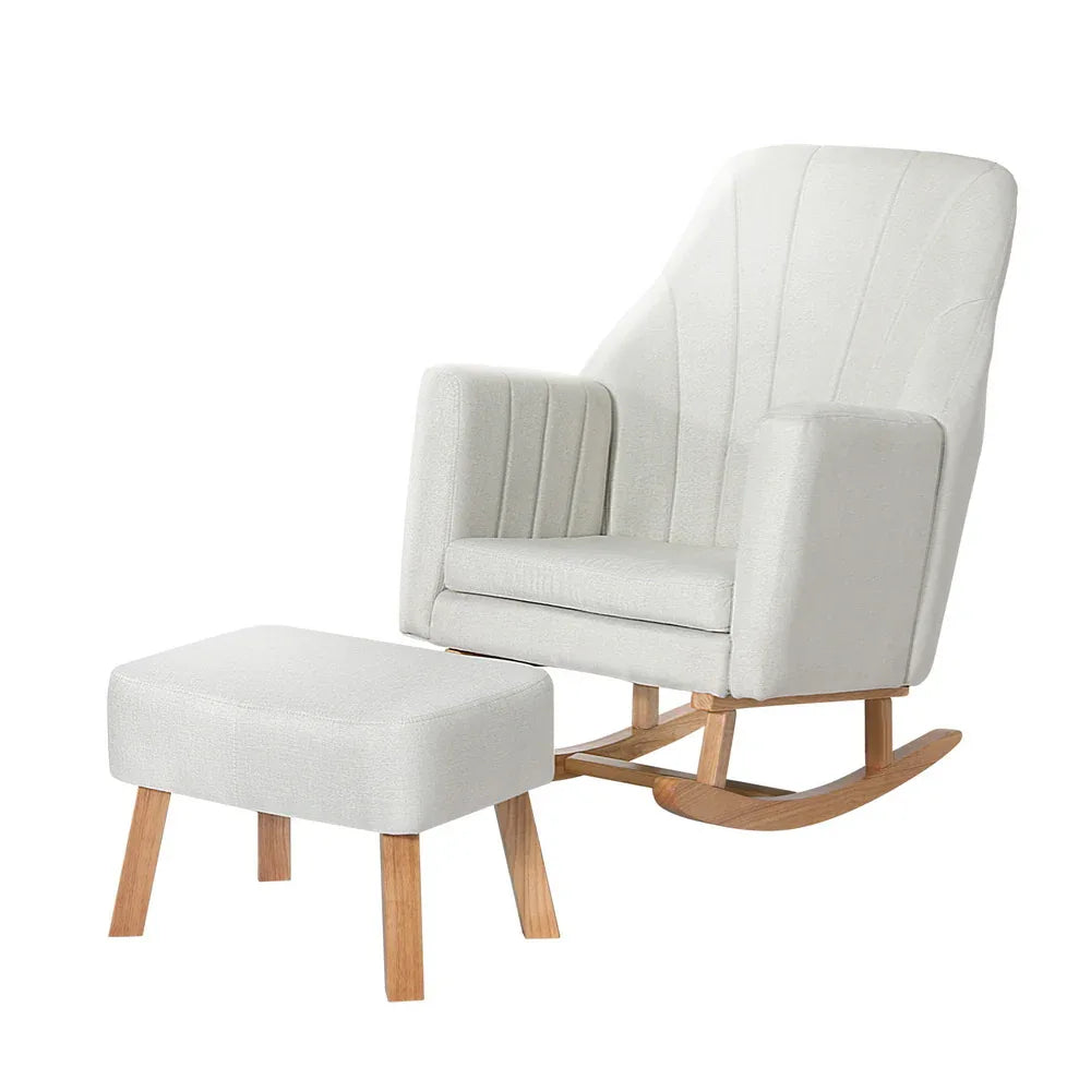 Artiss Rocking Chair Armchair Linen Fabric Beige Jonah - Mekamart Australia