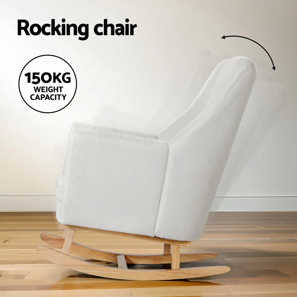 Artiss Rocking Chair Armchair Linen Fabric Beige Jonah - Mekamart Australia