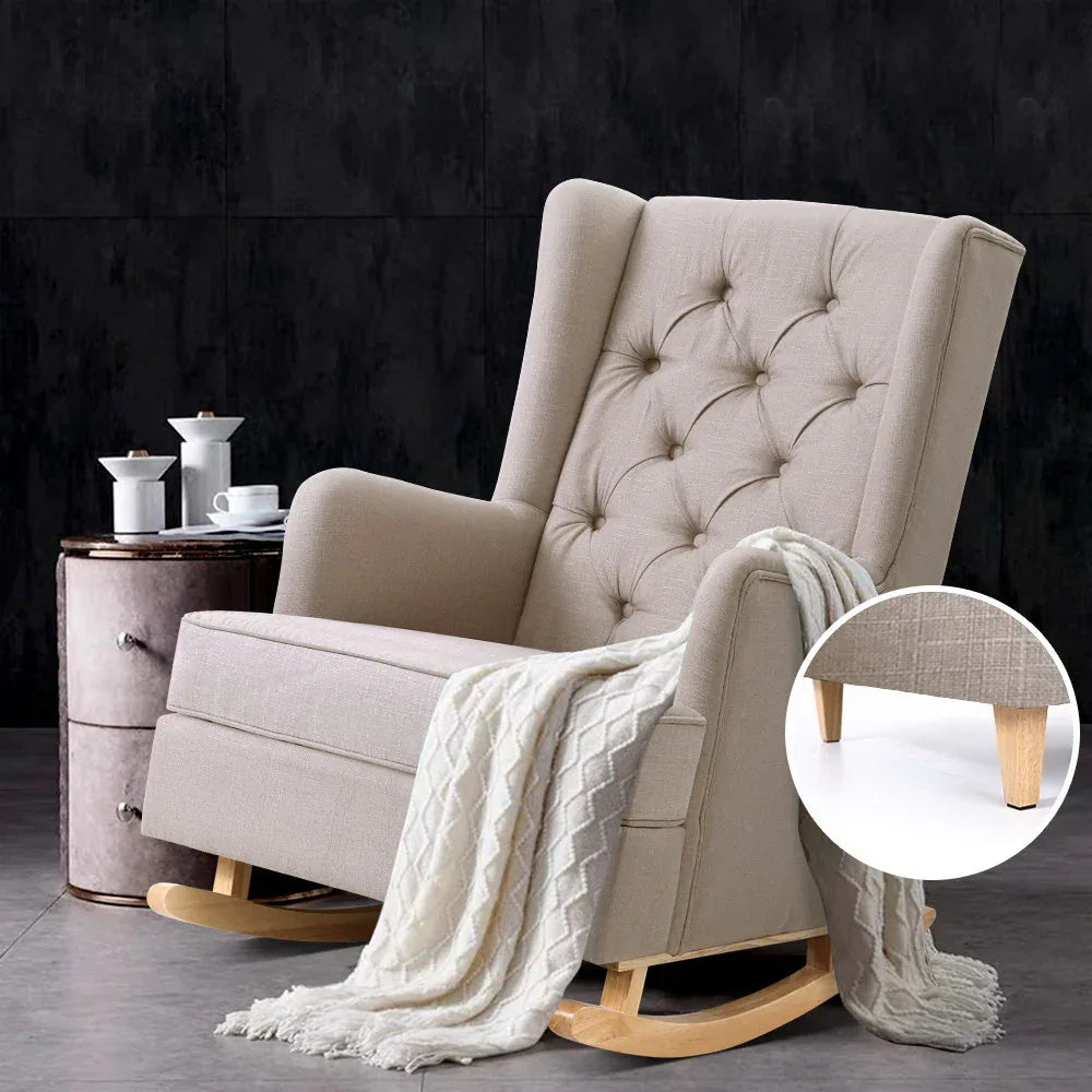 Artiss Rocking Chair Armchair Linen Fabric Beige Gaia - Mekamart Australia