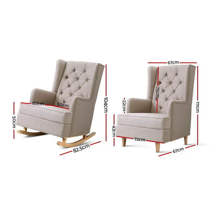 Artiss Rocking Chair Armchair Linen Fabric Beige Gaia - Mekamart Australia