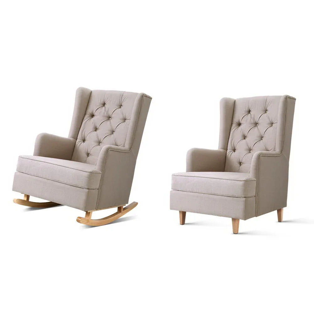 Artiss Rocking Chair Armchair Linen Fabric Beige Gaia - Mekamart Australia