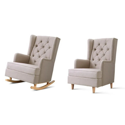 Artiss Rocking Chair Armchair Linen Fabric Beige Gaia - Mekamart Australia