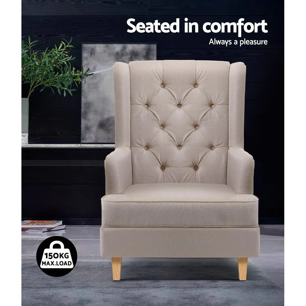 Artiss Rocking Chair Armchair Linen Fabric Beige Gaia - Mekamart Australia