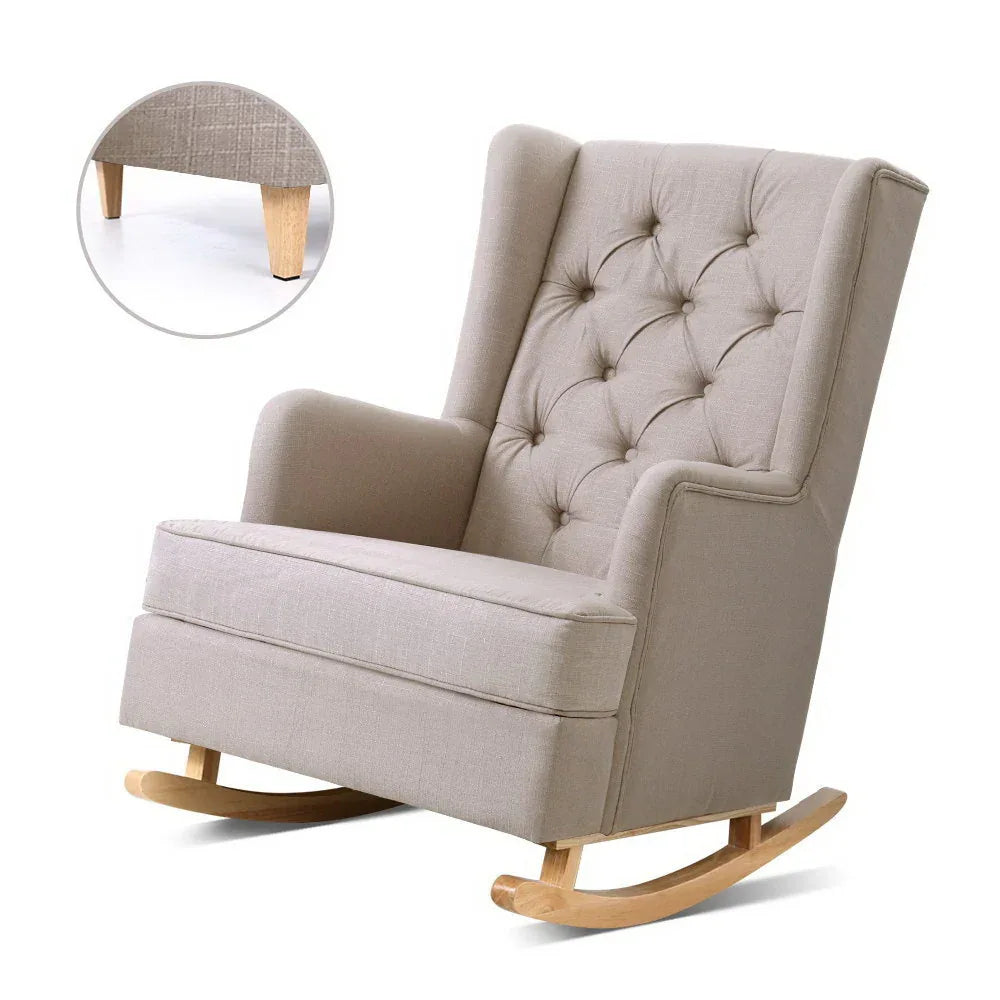 Artiss Rocking Chair Armchair Linen Fabric Beige Gaia - Mekamart Australia