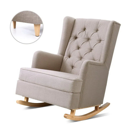 Artiss Rocking Chair Armchair Linen Fabric Beige Gaia - Mekamart Australia