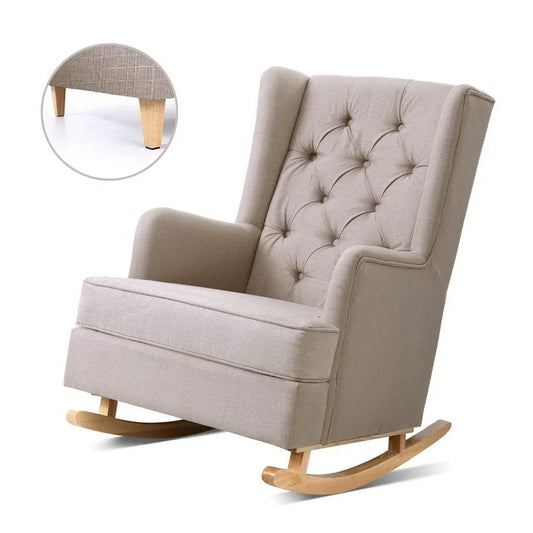 Artiss Rocking Chair Armchair Linen Fabric Beige Gaia - Mekamart Australia