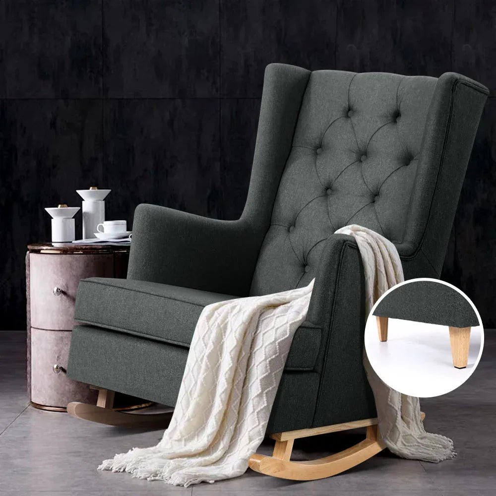 Artiss Rocking Chair Armchair Linen Fabric Charcoal Gaia - Mekamart Australia