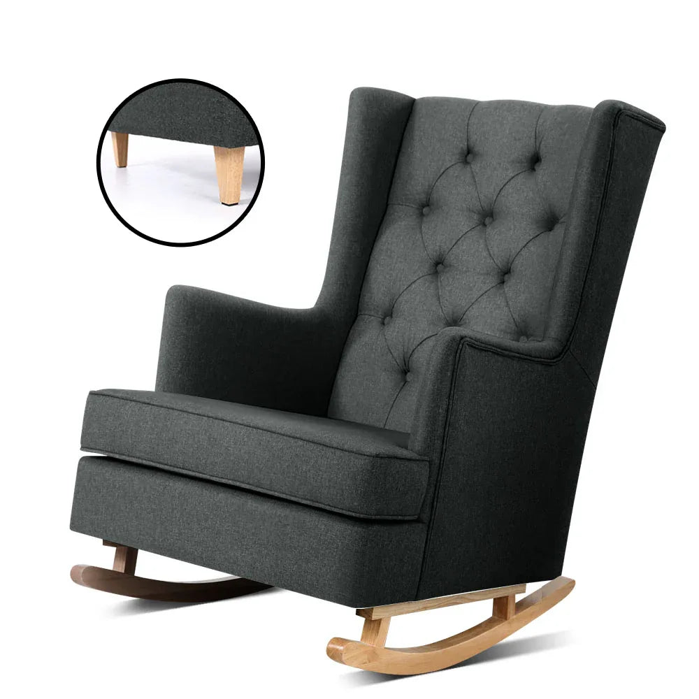 Artiss Rocking Chair Armchair Linen Fabric Charcoal Gaia - Mekamart Australia
