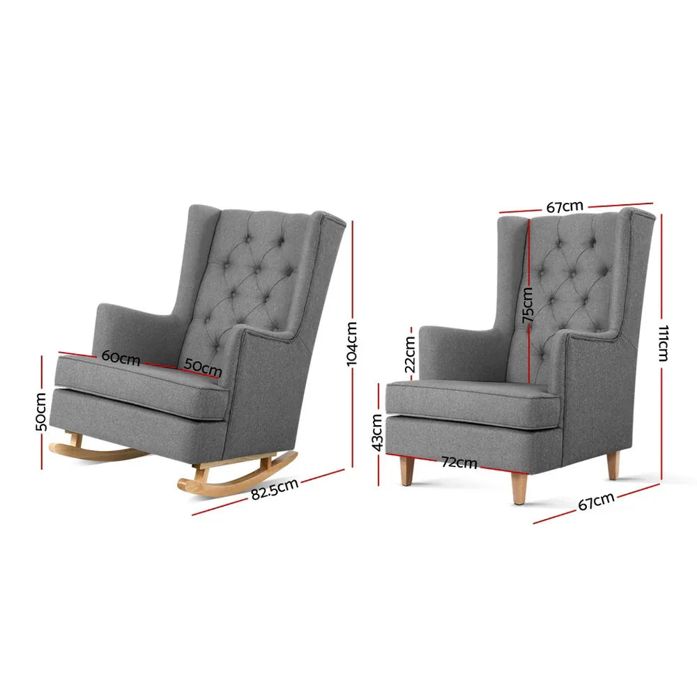 Artiss Rocking Chair Armchair Linen Fabric Grey Gaia - Mekamart Australia