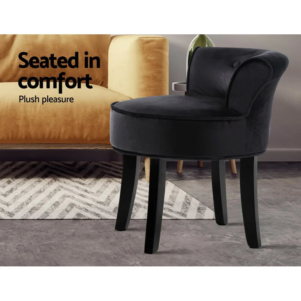 Artiss Vanity Stool Velvet Black Abella - Mekamart Australia