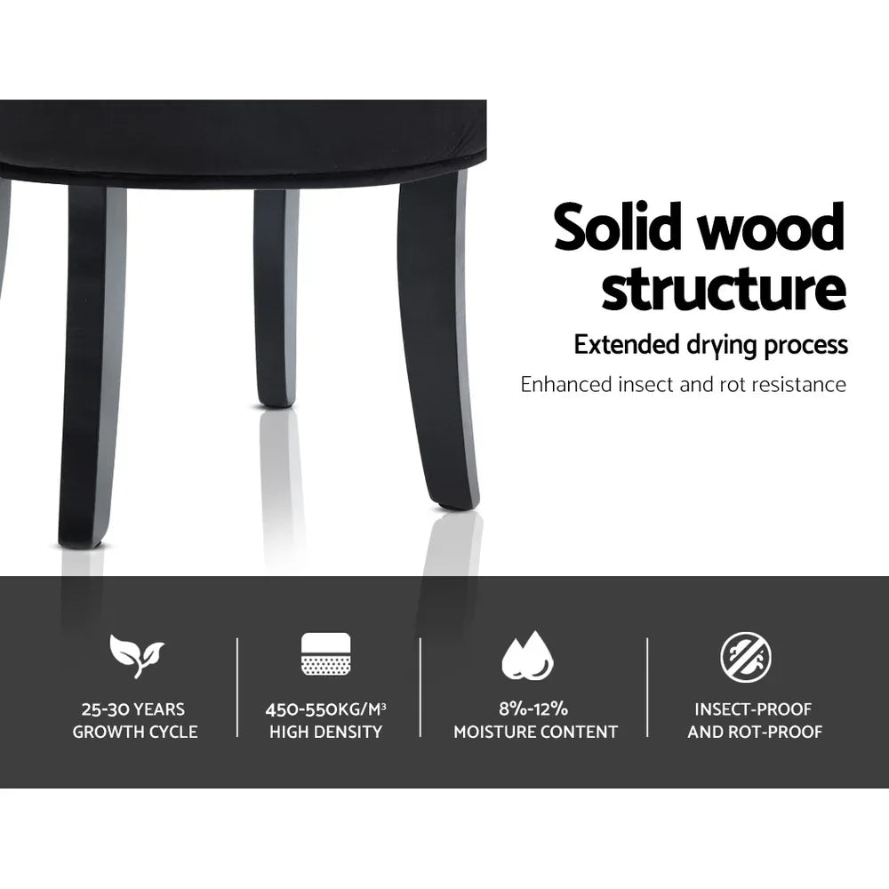 Artiss Vanity Stool Velvet Black Abella - Mekamart Australia