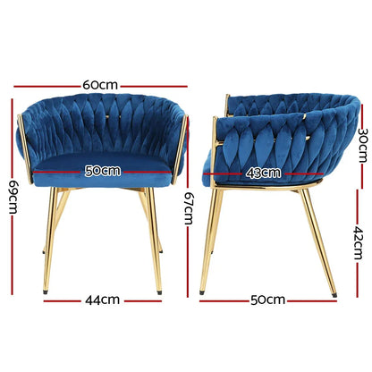 Artiss Dining Chair Velvet Weaving Armchair Blue - Mekamart Australia