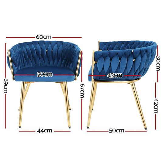 Artiss Dining Chair Velvet Weaving Armchair Blue - Mekamart Australia