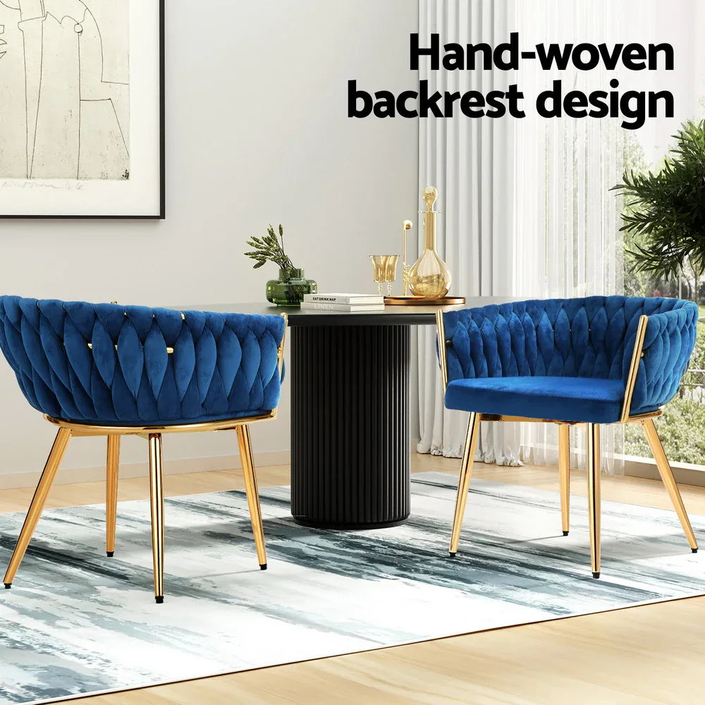 1 Set of 2 Artiss Dining Chairs Velvet Weaving Armchair Blue - Mekamart Australia