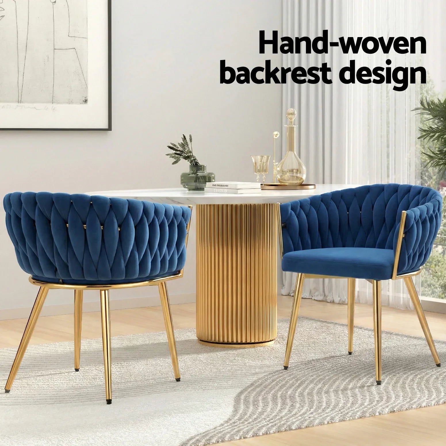 1 Set of 4 Artiss Dining Chairs Velvet Weaving Armchair Blue - Mekamart Australia