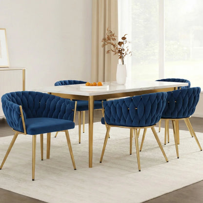 1 Set of 4 Artiss Dining Chairs Velvet Weaving Armchair Blue - Mekamart Australia