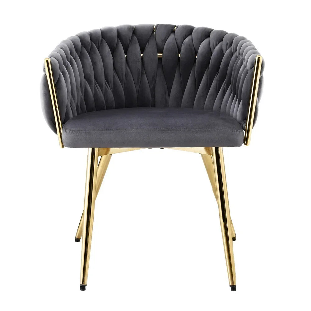 Artiss 1x Dining Chair Armchair Cafe Kitchen Lounge Chairs Velvet Weaving Grey - Mekamart Australia
