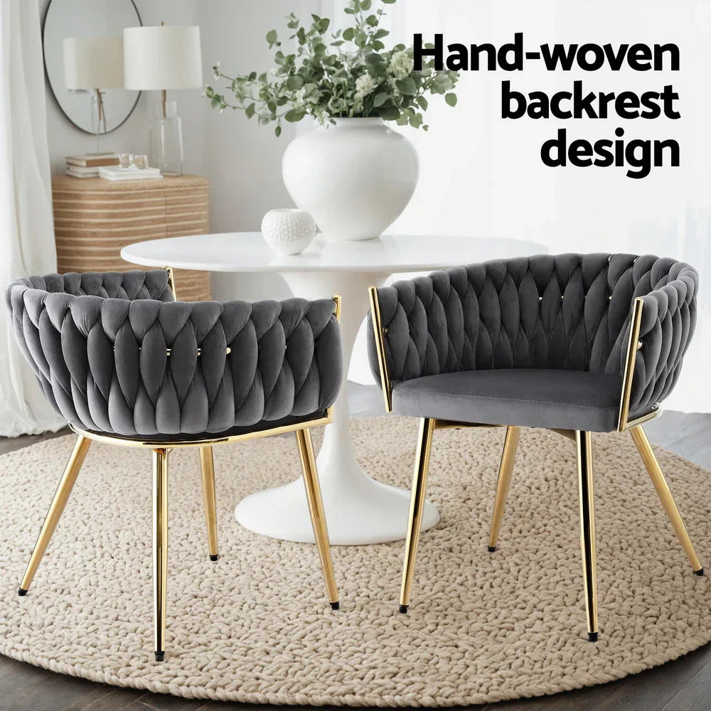 Artiss 1x Dining Chair Armchair Cafe Kitchen Lounge Chairs Velvet Weaving Grey - Mekamart Australia