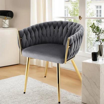 Artiss 1x Dining Chair Armchair Cafe Kitchen Lounge Chairs Velvet Weaving Grey - Mekamart Australia