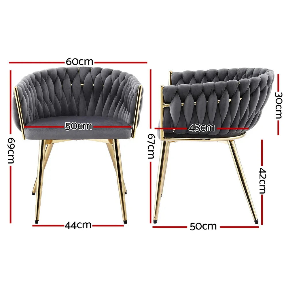 1 Set of 2 Artiss Dining Chairs Velvet Armchair Grey - Mekamart Australia