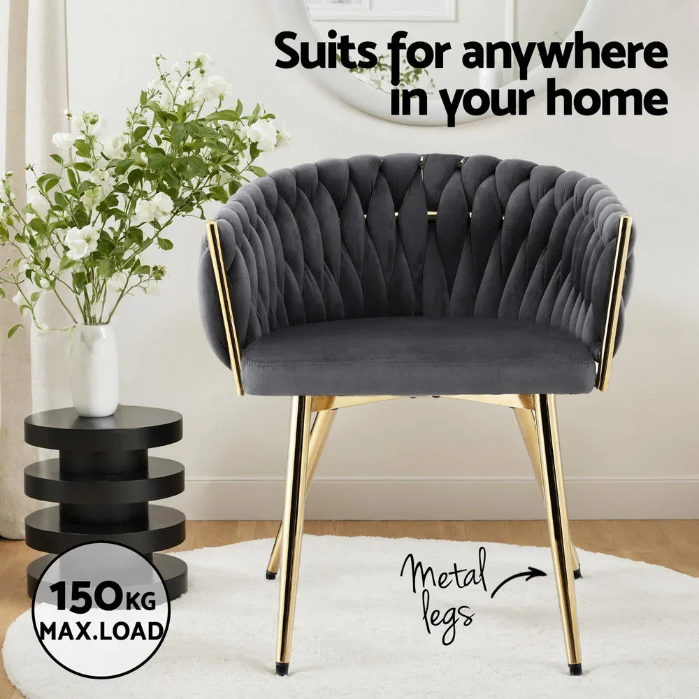 1 Set of 2 Artiss Dining Chairs Velvet Armchair Grey - Mekamart Australia