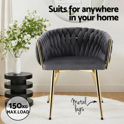 1 Set of 2 Artiss Dining Chairs Velvet Armchair Grey - Mekamart Australia