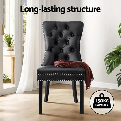 1 Set of 2 Artiss Dining Chairs Black Leather - Mekamart Australia