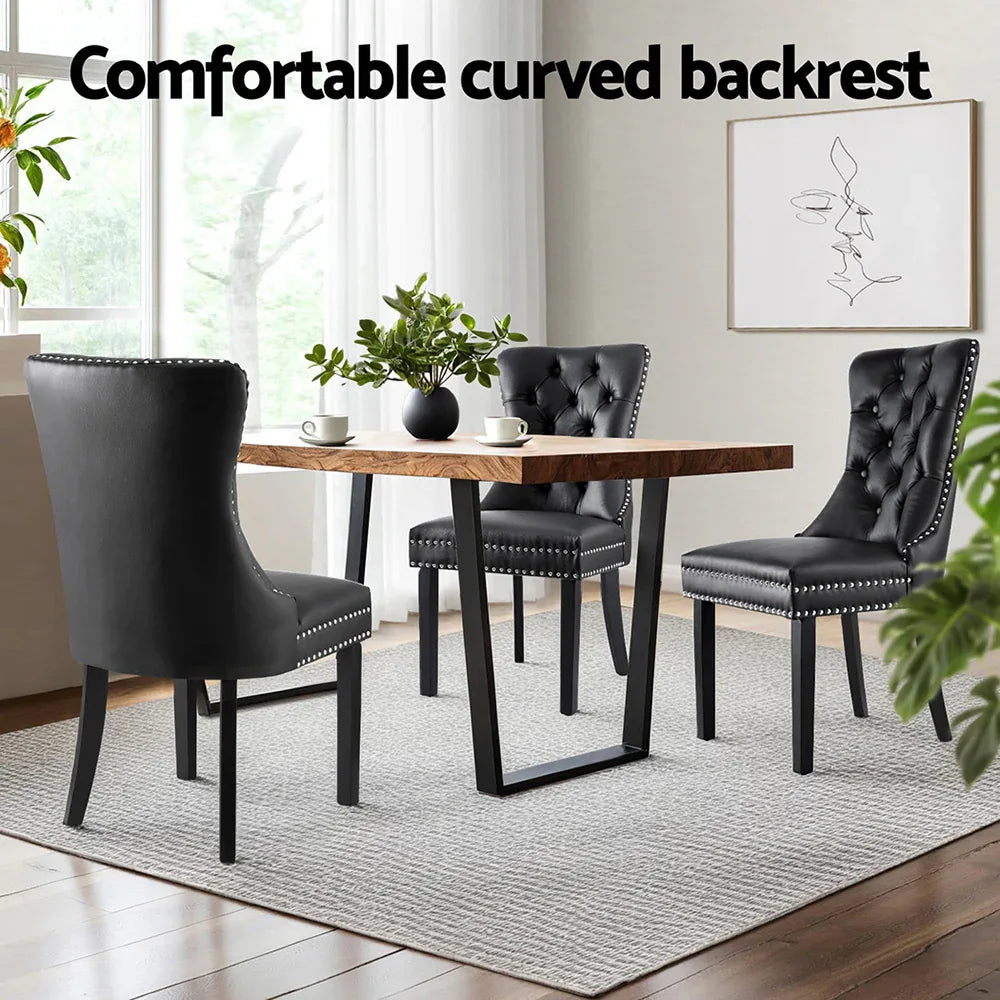 1 Set of 2 Artiss Dining Chairs Black Leather - Mekamart Australia