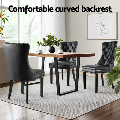 1 Set of 2 Artiss Dining Chairs Black Leather - Mekamart Australia