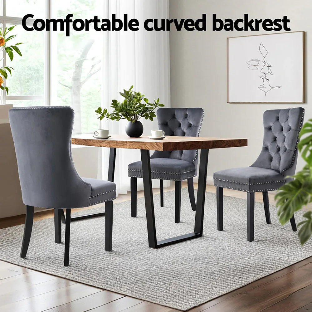1 Set of 2 Artiss Dining Chairs Grey Velvet - Mekamart Australia