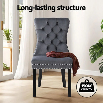 1 Set of 4 Artiss Dining Chairs Grey Velvet - Mekamart Australia