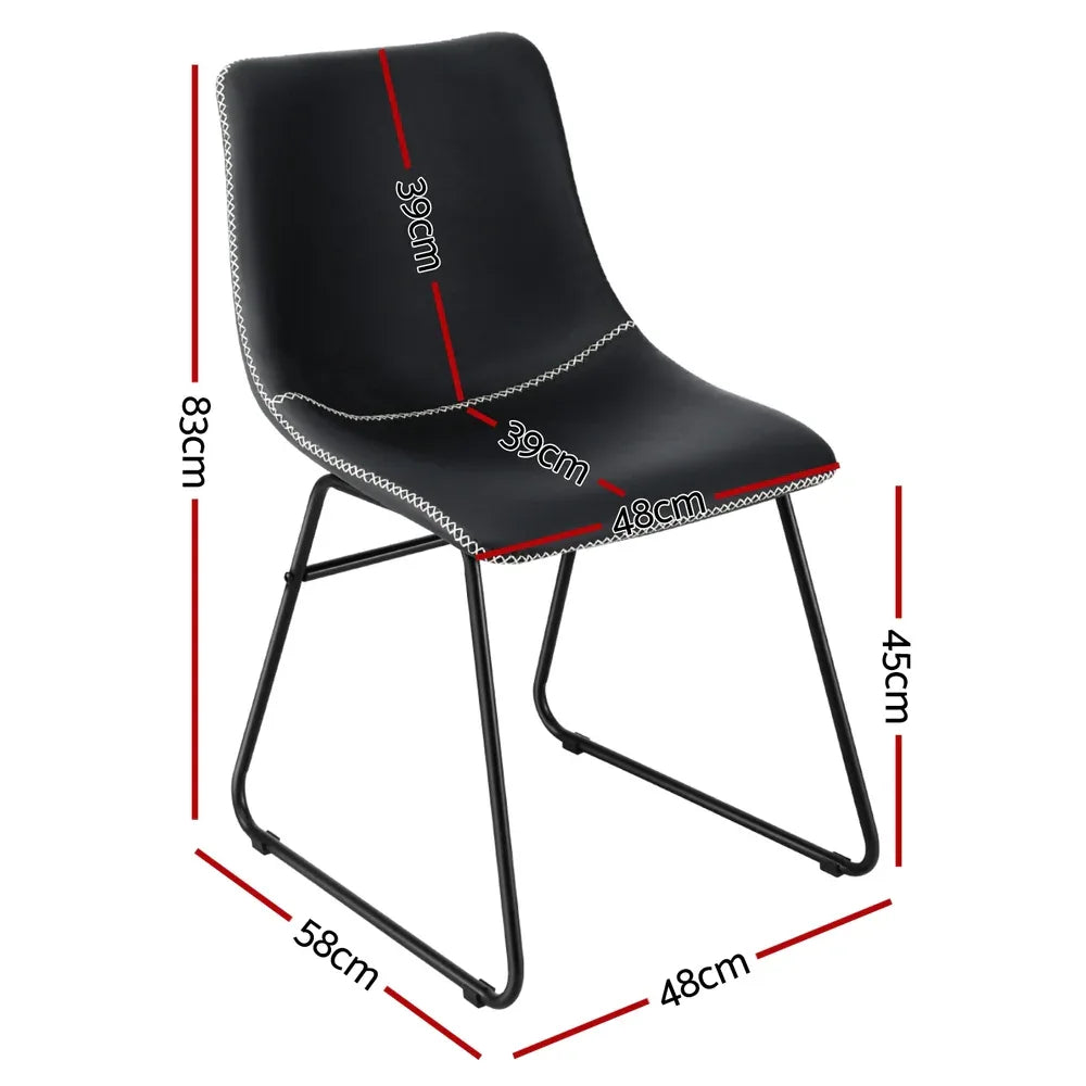Artiss 2x Dining Chairs Retro PU Leather Kitchen Lounge Cafe Accent Chair Black - Mekamart Australia