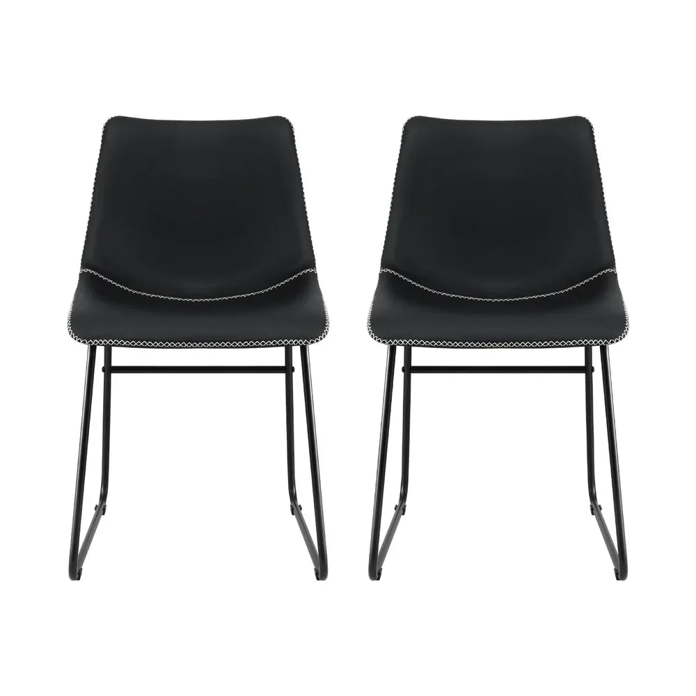 Artiss 2x Dining Chairs Retro PU Leather Kitchen Lounge Cafe Accent Chair Black - Mekamart Australia