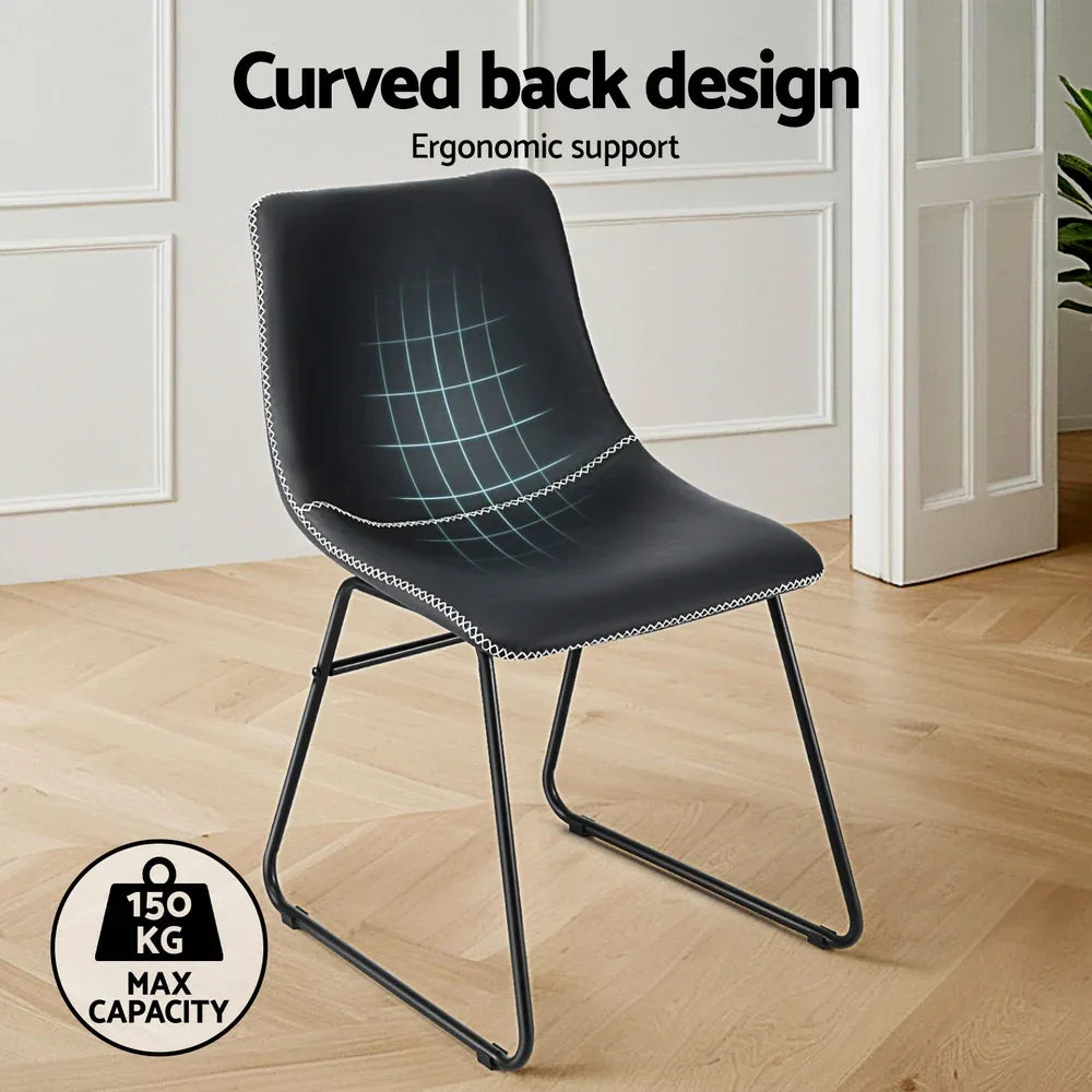 Artiss 2x Dining Chairs Retro PU Leather Kitchen Lounge Cafe Accent Chair Black - Mekamart Australia