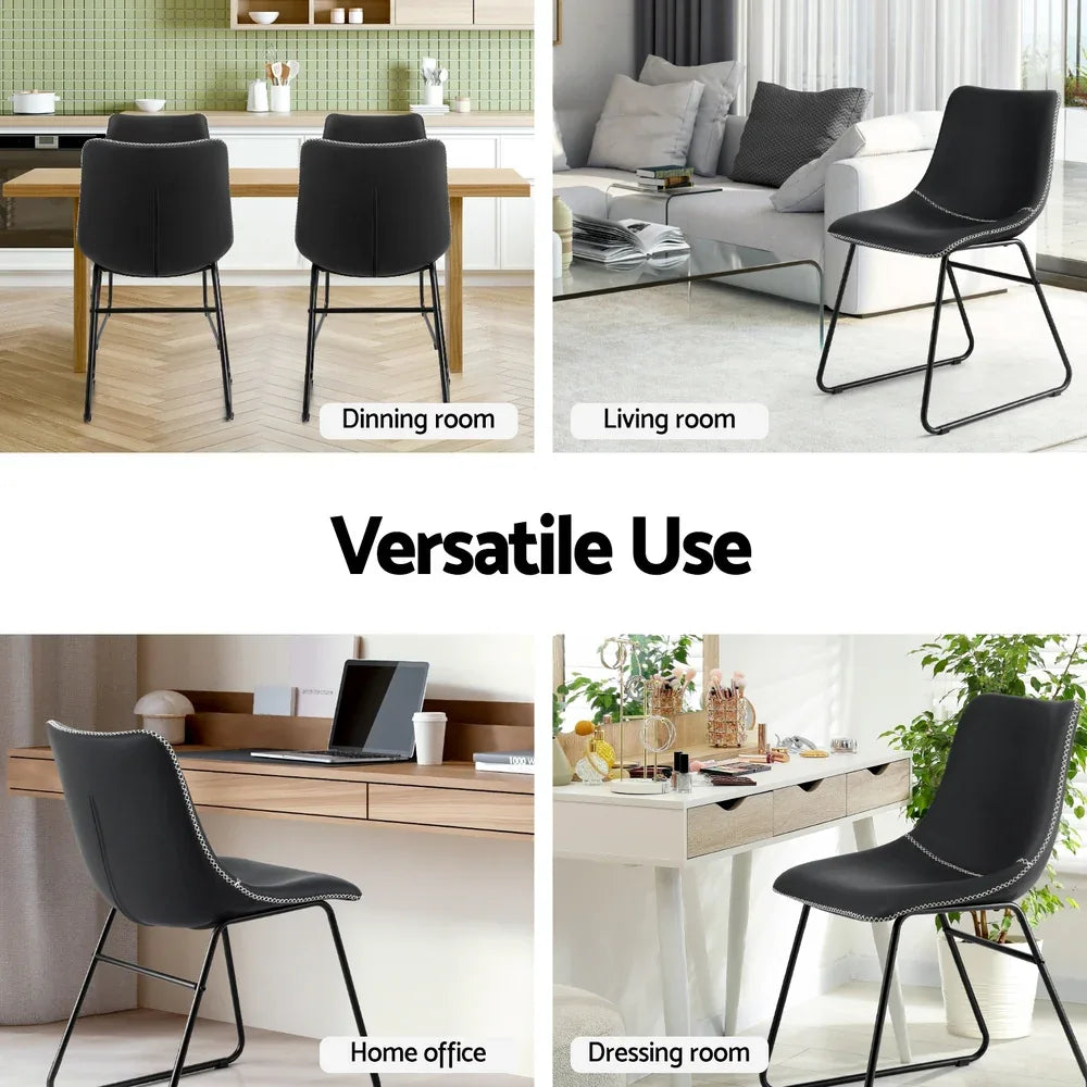 Artiss 2x Dining Chairs Retro PU Leather Kitchen Lounge Cafe Accent Chair Black - Mekamart Australia
