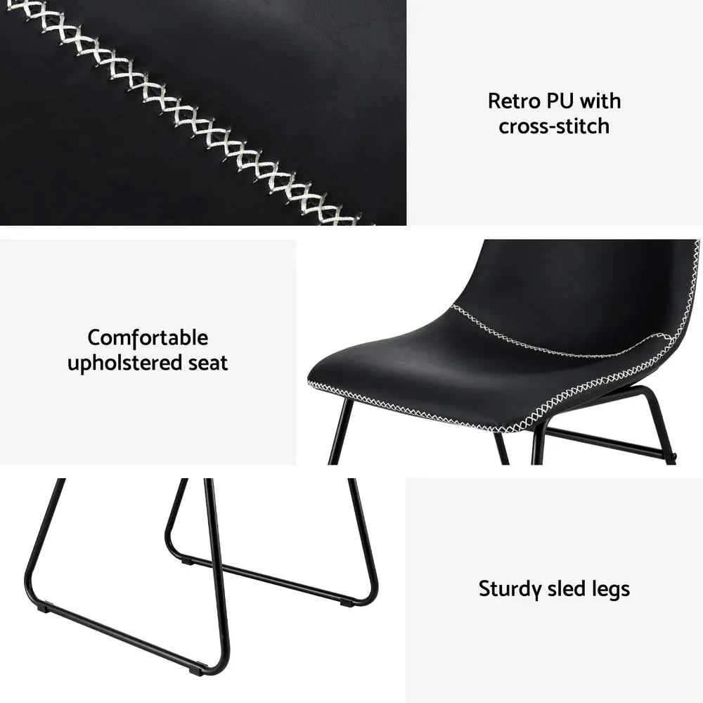 Artiss 2x Dining Chairs Retro PU Leather Kitchen Lounge Cafe Accent Chair Black - Mekamart Australia