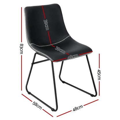 Artiss 4x Dining Chairs Retro PU Leather Kitchen Lounge Cafe Accent Chair Black - Mekamart Australia