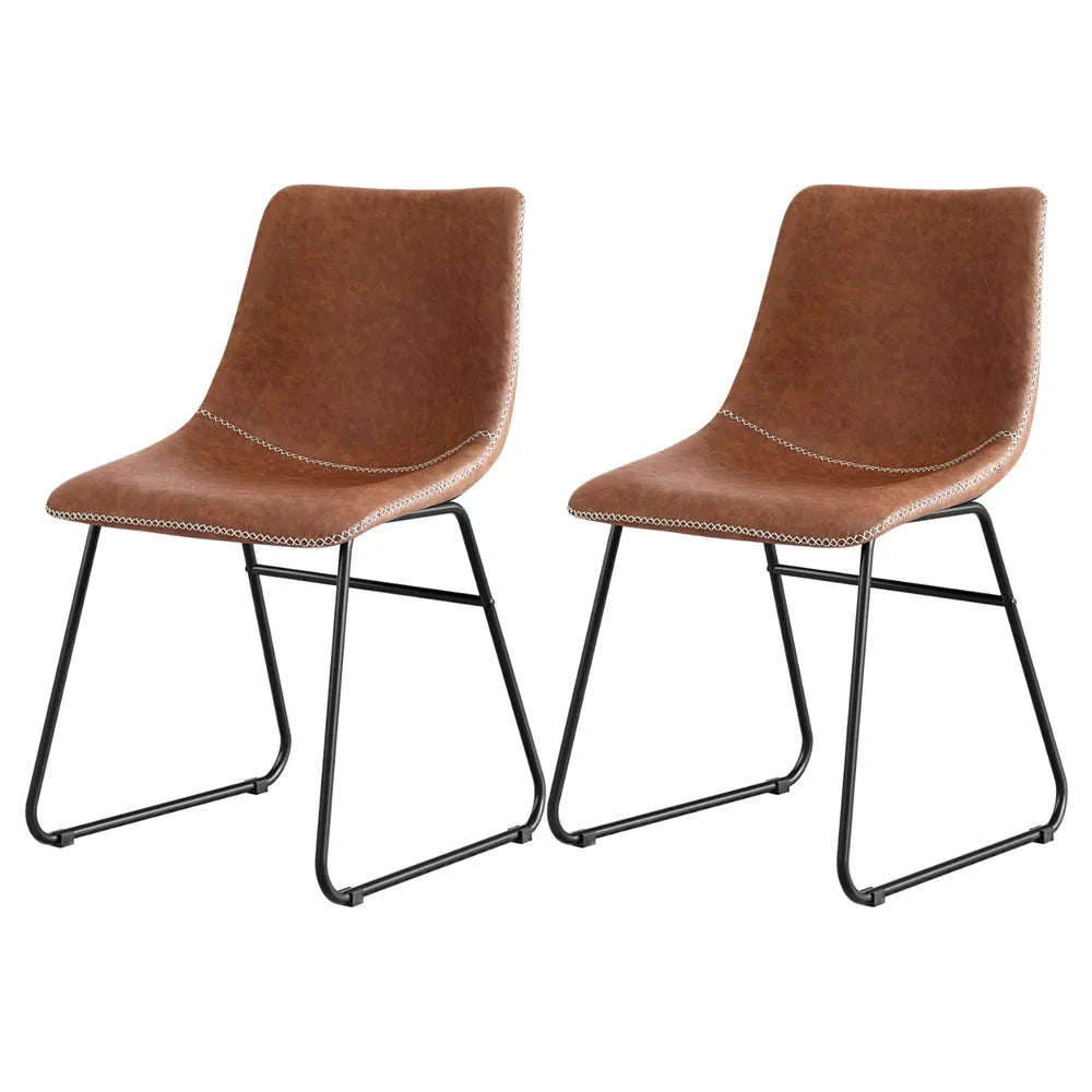Artiss 2x Dining Chairs Retro PU Leather Kitchen Lounge Cafe Accent Chair Brown - Mekamart Australia