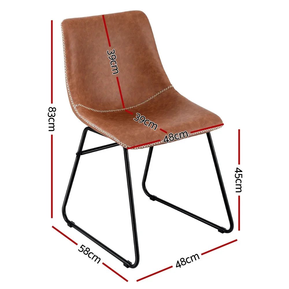 Artiss 2x Dining Chairs Retro PU Leather Kitchen Lounge Cafe Accent Chair Brown - Mekamart Australia