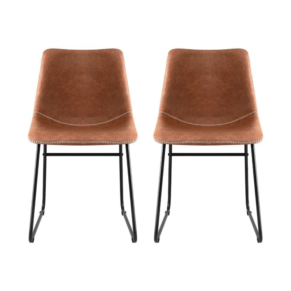 Artiss 2x Dining Chairs Retro PU Leather Kitchen Lounge Cafe Accent Chair Brown - Mekamart Australia