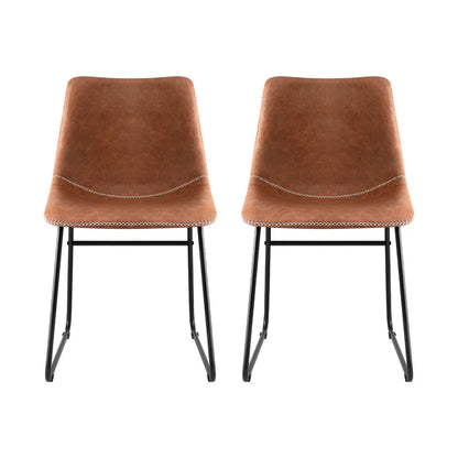 Artiss 2x Dining Chairs Retro PU Leather Kitchen Lounge Cafe Accent Chair Brown - Mekamart Australia