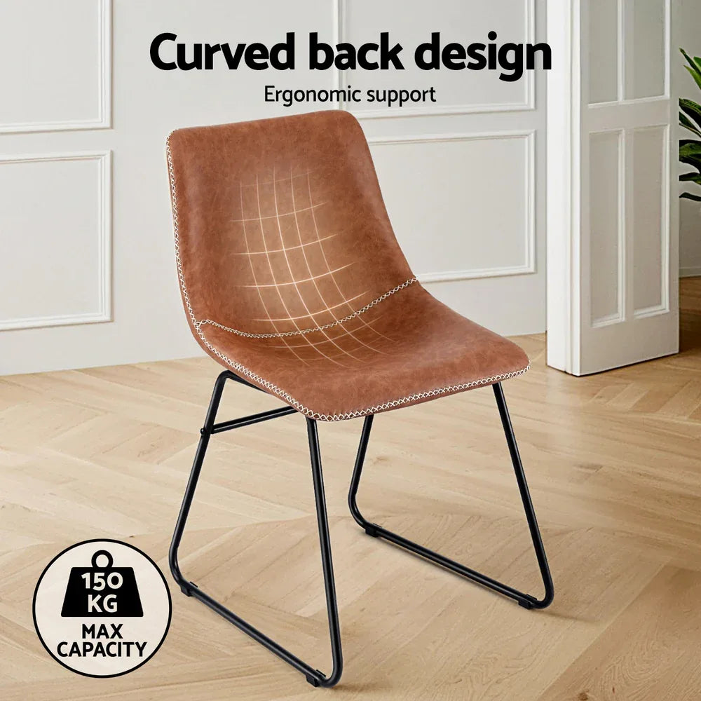 Artiss 2x Dining Chairs Retro PU Leather Kitchen Lounge Cafe Accent Chair Brown - Mekamart Australia