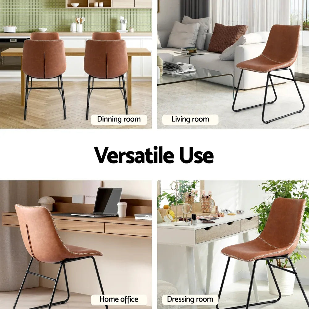 Artiss 2x Dining Chairs Retro PU Leather Kitchen Lounge Cafe Accent Chair Brown - Mekamart Australia