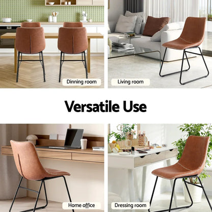 Artiss 2x Dining Chairs Retro PU Leather Kitchen Lounge Cafe Accent Chair Brown - Mekamart Australia