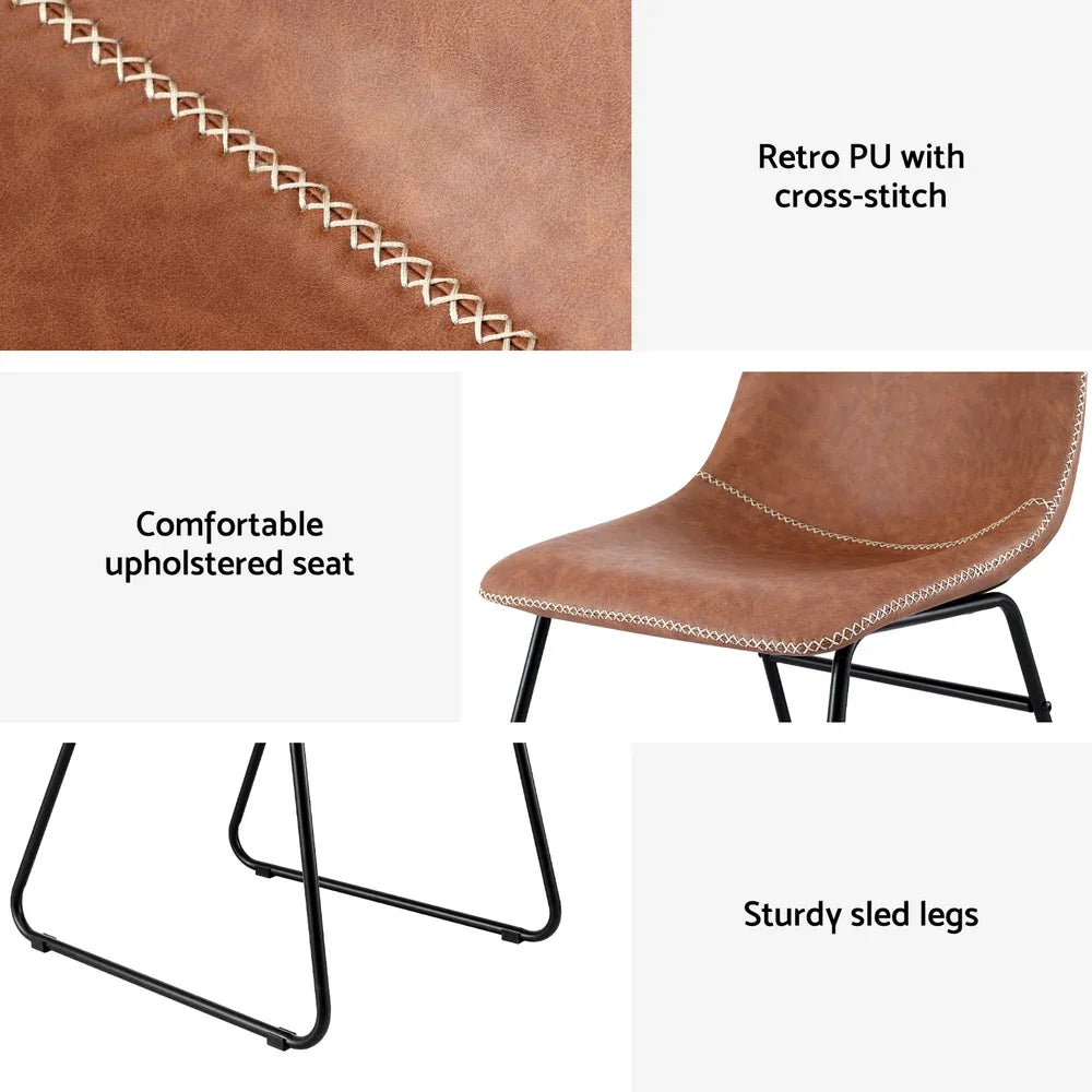 Artiss 2x Dining Chairs Retro PU Leather Kitchen Lounge Cafe Accent Chair Brown - Mekamart Australia