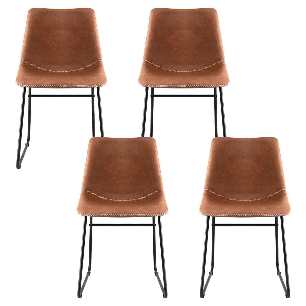 Artiss 4x Dining Chairs Retro PU Leather Kitchen Lounge Cafe Accent Chair Brown - Mekamart Australia