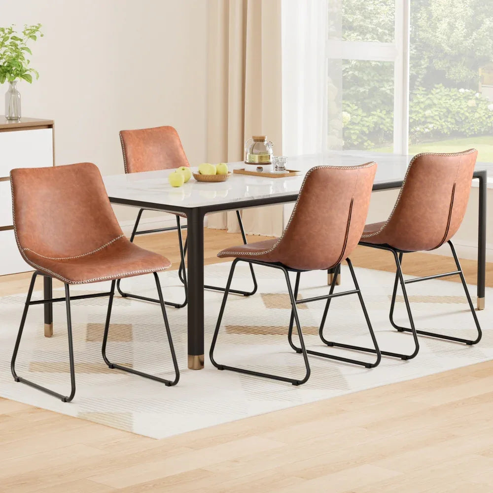 Artiss 4x Dining Chairs Retro PU Leather Kitchen Lounge Cafe Accent Chair Brown - Mekamart Australia
