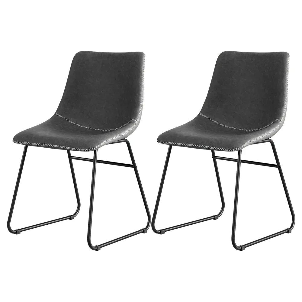 Artiss 2x Dining Chairs Retro PU Leather Kitchen Lounge Cafe Accent Chair Grey - Mekamart Australia