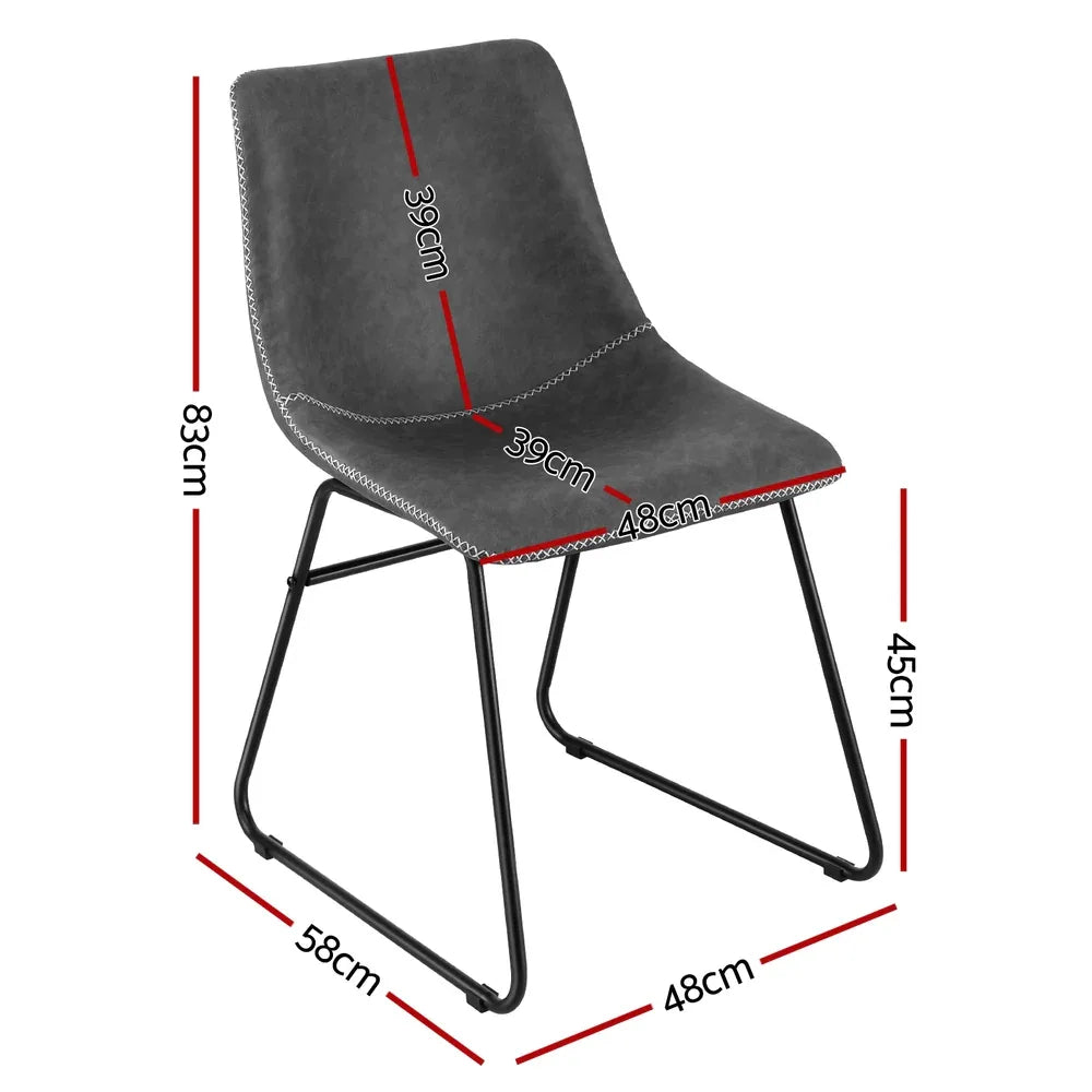 Artiss 2x Dining Chairs Retro PU Leather Kitchen Lounge Cafe Accent Chair Grey - Mekamart Australia