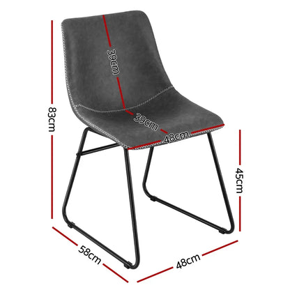 Artiss 2x Dining Chairs Retro PU Leather Kitchen Lounge Cafe Accent Chair Grey - Mekamart Australia